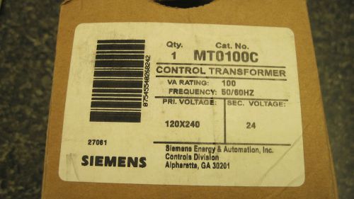 SIEMENS CONTROL TRANSFORMER #MT0100C VA RATING 100 PRIMARY VOLT:120/240