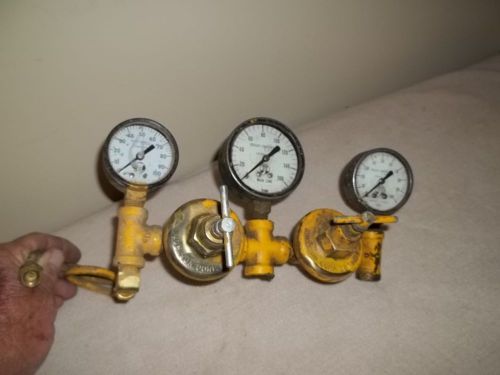 3 vintage kelly creswell gauges. ohio pressure and 2 brass regulators steampunk for sale