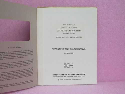 Krohn-Hite Manual Series 3340 Variable Filter Instruction Manual w/Schematic