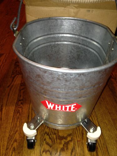 NOS galvanized 16 quart mop bucket with casters/wheels Mfg. White