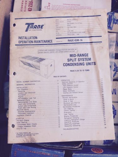 Trane Air Conditioning Air Conditioner Split System Unit Owners Manual RAUC