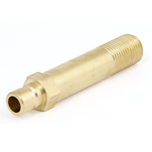 2.8&#034; Length Male Coupling Water Air Brass Hose Nipple Adapter Gold Tone