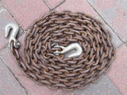 5/16 rusty tow farm boat primitive chain w/tow hooks measures 9&#039; 9&#034; weight 10lbs for sale