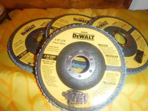 DEWALT 4-1/2&#034;x 7/8&#034; DW8306 Z36G Zirconia Flap / Grinding Disc lot of 4