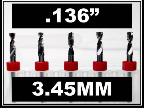 3.45mm - .136&#034; - 1/8&#034; Shank  Carbide Drill Bits FIVE Pcs CNC Dremel Model Hobby