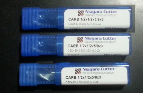 Lot of 3 niagara solid carbide endmills 1/2&#034; double end 4 flute  edp n89898 for sale
