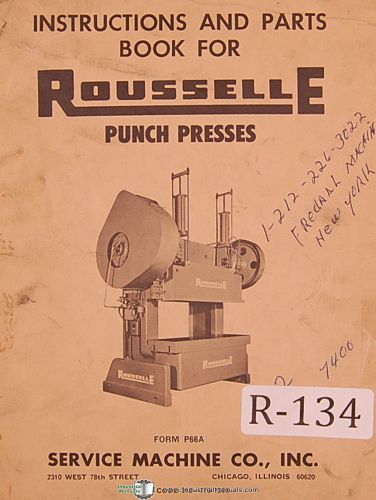 Rousselle 5-110 ton,punch press, service operations and parts manual for sale