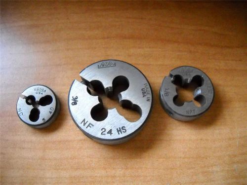 3 QUALITY GTD ADJUSTABLE HS DIES 3/8-24 NF ,1/8-27 NPT, 5-40 NC  USA CHASE TAP