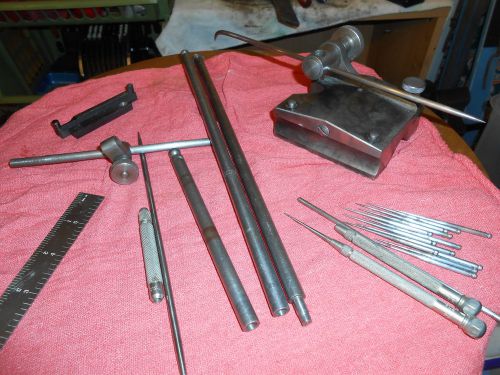 VINTAGE STARNETT SURFACE GAGE,RODS AND HAND SCRIBER AND REPLACEMENT TIPS.