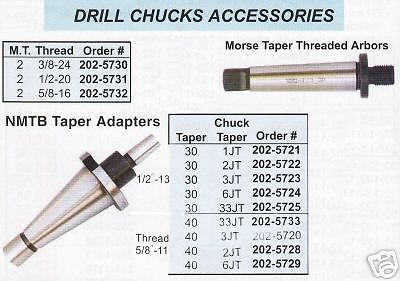 Drill Chuck Jacobs Taper Pick One NMTB30 New $40.00