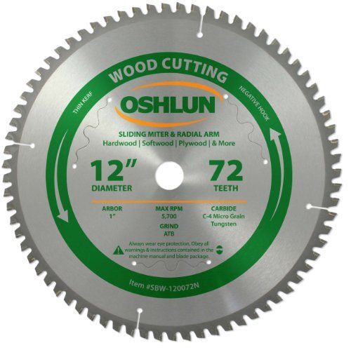 Oshlun sbw-120072n 12-inch 72 tooth negative hook thin kerf finishing atb saw bl for sale