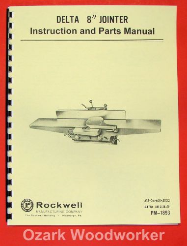 DELTA-ROCKWELL 8&#034; Jointer Instructions &amp; Parts Manual 0248