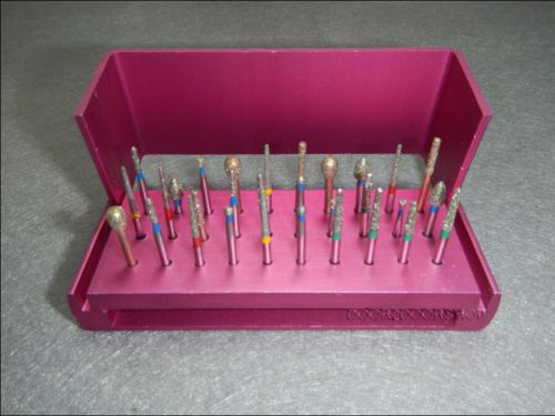 30pcs dental diamond high speed burs drills + 1 pink holder block for sale