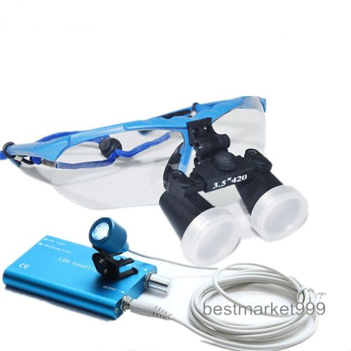 5 colors High-end Dental Surgical Binocular Loupes 3.5X 420mm +LED lamp blue