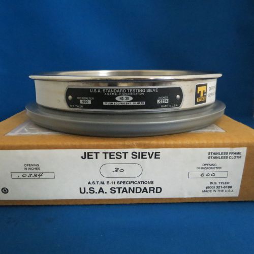 W. S. Tyler Stainless Steel Jet Test Sieve No. 30 Half Height 8 Inch Dia.