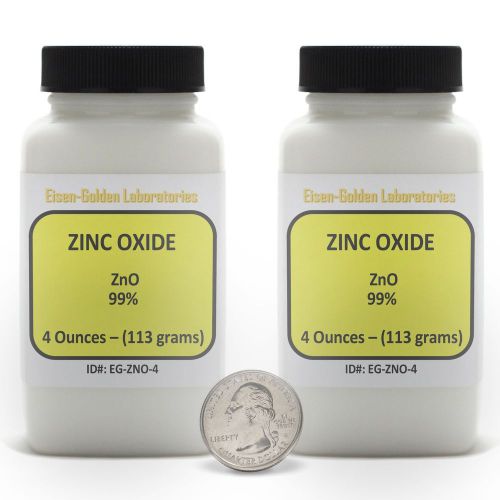 Zinc oxide [zno] 99+% acs grade powder 8 oz in two space-saver bottles usa for sale