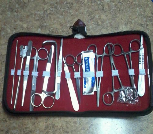 Surgical Dissection Kit 15 piec Extra Blades Leather Case Biology Anatomy School