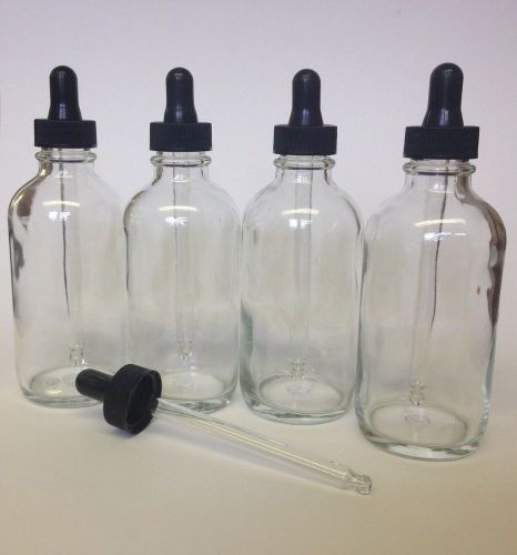 Clear Boston Round Glass Bottles (4 oz) with Glass Droppers, Choose Qty