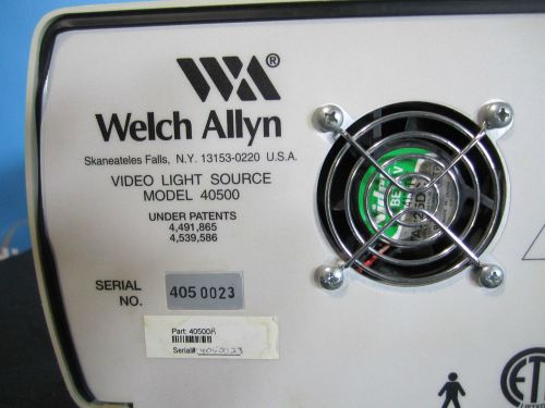 Welch Allyn Video Light Source Model 40500 serial #405 0023 Part 40500R