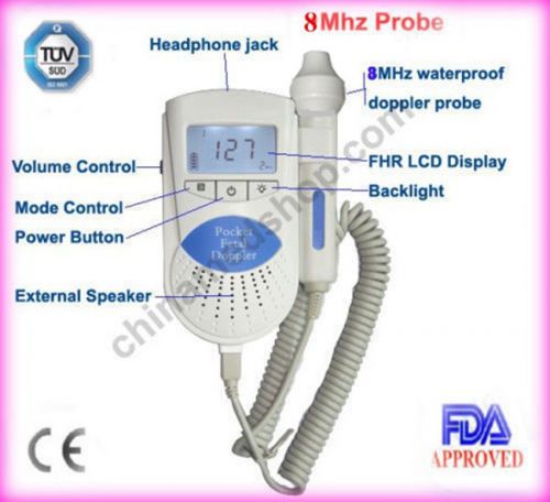 Brand new fetal doppler+8 mhz vascular probe baby heart beat monitor for sale