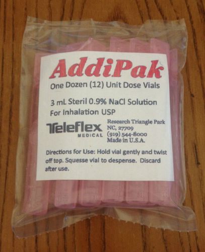 12x Hudson RCI AddiPak Sterile Saline Solution 0.9% NaCl Unit Dose Vials 3mL