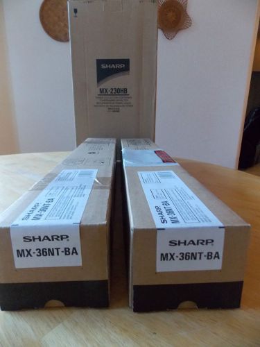 2 ea Genuine Sharp MX-36NT-BA Black Toner Cartridges &amp; 1 ea MX-230HB Waste Cont
