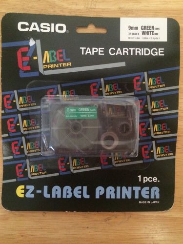 Casio Tape 9mm White Ink on Green Label  XR-9AGN-S