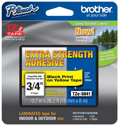 Brother tzs641 tz-s641 tzes641 p-touch industrial tape 18mm blk/ylw for sale