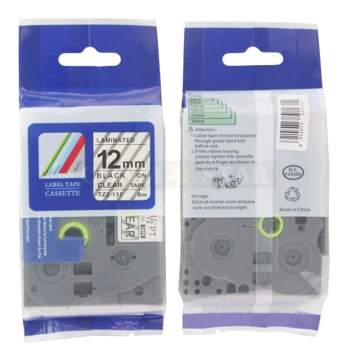 1pk Transparent on Black Tape Label for Brother P-Touch TZ TZe 131 12mm 1/2&#034;
