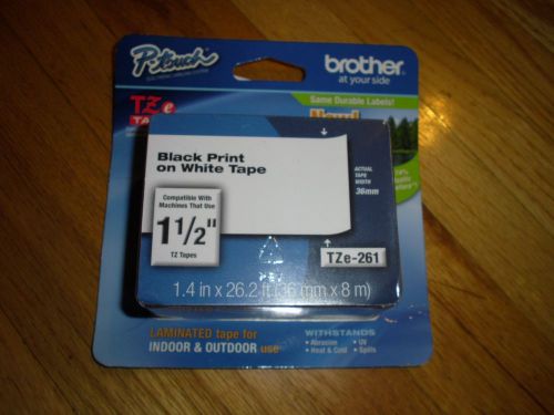 New ! brother tze-261 p-touch label tape, 1.5&#034; black on white tape tze261 for sale