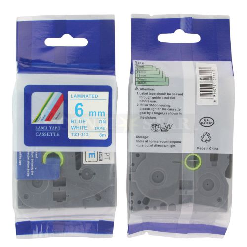 1pk blue on white tape label compatible for brother p-touch tz 213 tze 213 6mm for sale