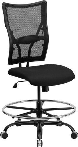 Hercules series 400 lb. capacity big &amp; tall black mesh drafting stool chair for sale