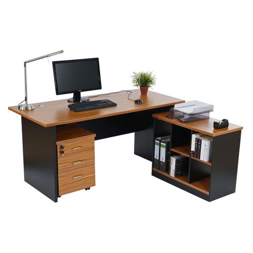 Schreibtisch Eckschreibtisch Calgary 160x150x75cm rotes Teak mit Container