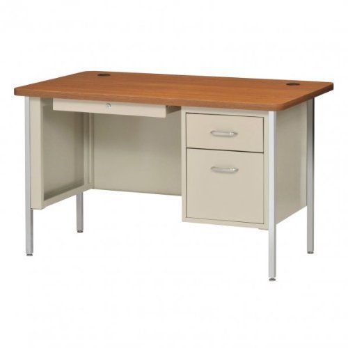 Sandusky 600 series steel single pedestal teachers desk with medium oak top for sale