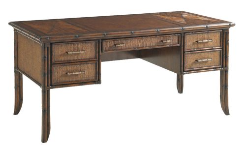 Bamboo &amp; Rosewood Rattan Office Desk