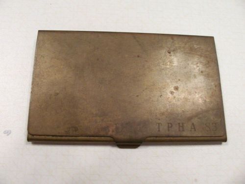 Vintage brass business card holder has initials  TPHA