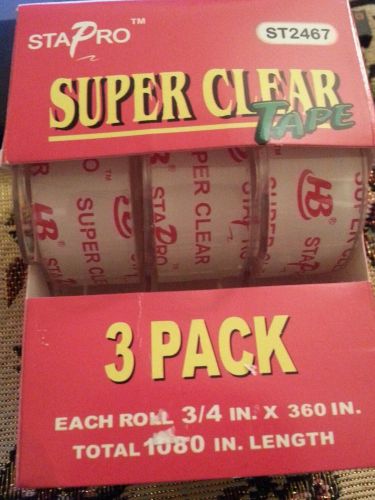 Super clear tape (3pk) each roll 3/4 inchx360in by sta pro
