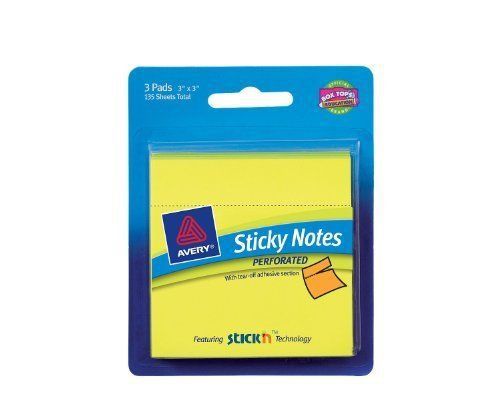 Avery 3x3 Perforated Sticky Notes - Self-adhesive, Removable, (ave22552)