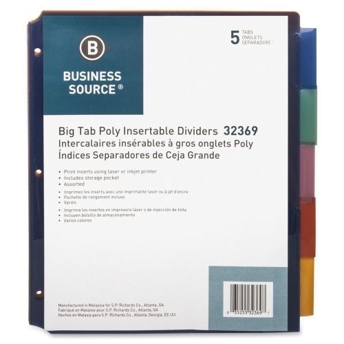 Business Source Single Pocket Index Divider -8.5x11- 5/Set-Multicolor- BSN32369