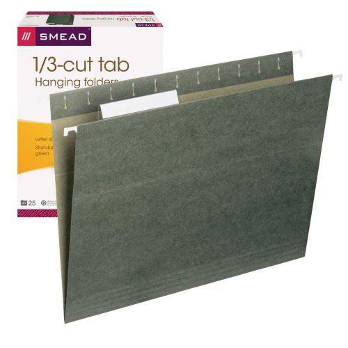 25 Pack SMEAD HANGING FILE FOLDERS 1/3 Index Tab Green Letter Size Standard NEW