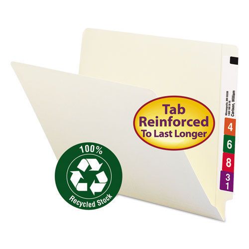 100% recycled end tab folders, reinforced tab, letter size, manila, 100/box for sale