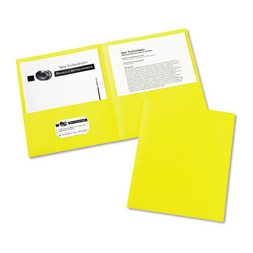 Two-pocket embossed paper portfolio, 30-sheet capacity, yellow, 25/box for sale