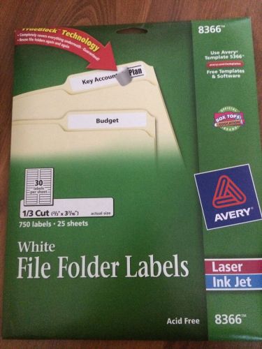 AVERY WHITE FILE FOLDER LABELS 8366 - 1/3 cut (2/3 x 3&amp;7/16) 30 labels/sheet