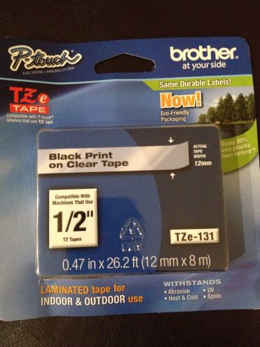 P-touch Brother Black Print On Clear Tape 1/2&#034; TZ Tape     TZe-131   (New)