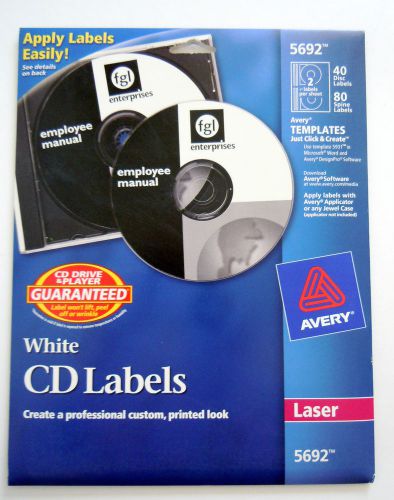 AVERY 5692 - WHITE CD LABELS - 40 DISC LABELS- 80 SPINE LABELS - LASER