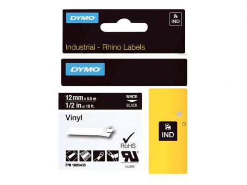 DYMO Rhino Coloured Vinyl - Permanent adhesive vinyl tape - white on bla 1805435