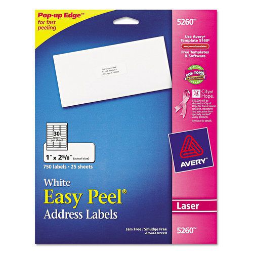 Avery AVE5260 Easy Peel Laser Address Labels, 1 X 2-5/8, White, 750/Pack