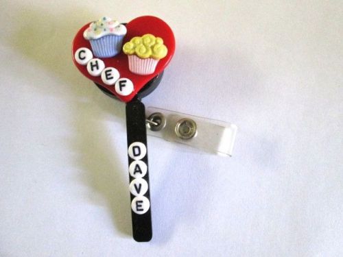 CHEF ID BADGE REEL HOLDER PERSONALIZED ,TEACHER, MILITARY,RESTAURANT,SCHOOL