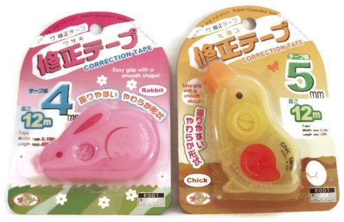 2 PCS Bunny &amp; Chick Japanese Kawai Correction Tape in Animal Shaped Dispenser