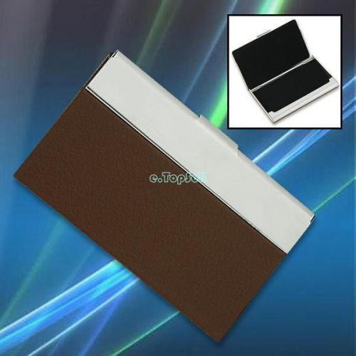 Rectangle faux leather coated metal credit id name card case holder cover wallet for sale